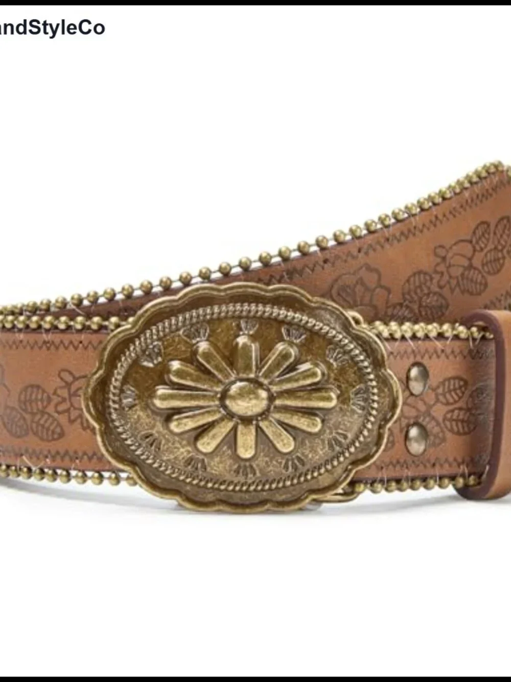 Western Belt for Women Cowgirl Faux Leather Floral Embossed Concho Buckle Belt